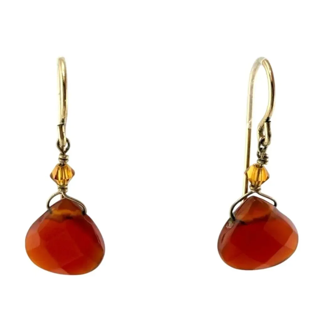 Carnelian Teadrop Gemstone Dainty Delicate Dangle Drop Gold Tone .75